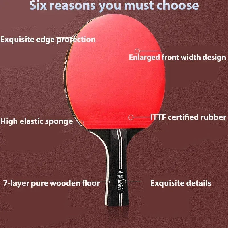 Portable Table Tennis Racket Set with Bag, Long Handle Paddle with 868 Rubber & 7-Ply Wood for Beginners