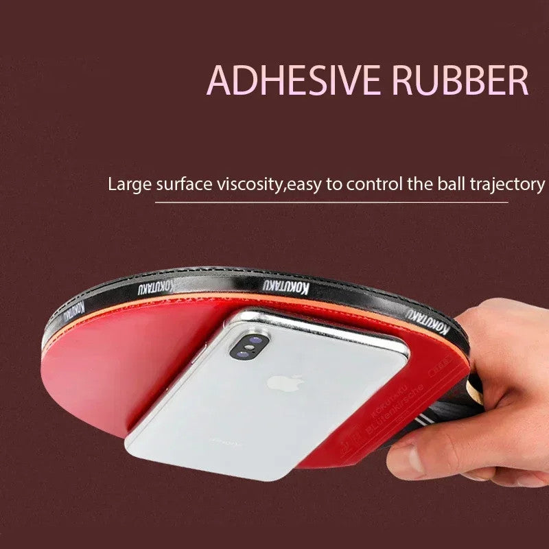 Portable Table Tennis Racket Set with Bag, Long Handle Paddle with 868 Rubber & 7-Ply Wood for Beginners