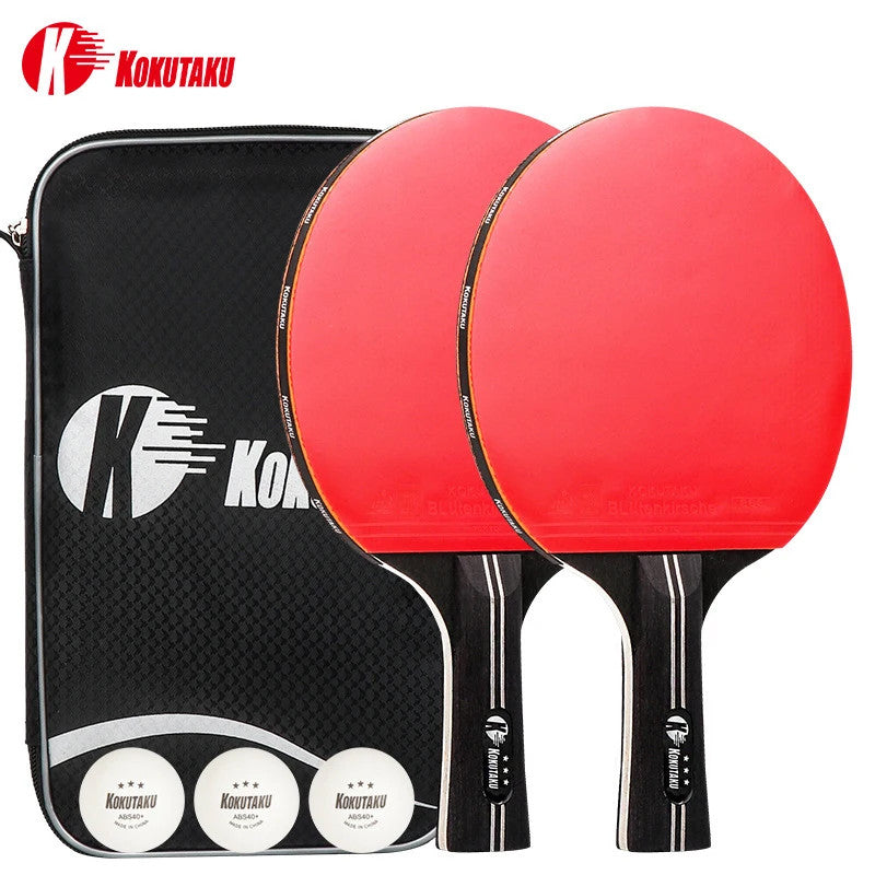 Portable Table Tennis Racket Set with Bag, Long Handle Paddle with 868 Rubber & 7-Ply Wood for Beginners